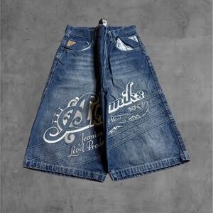 Akademiks Mens Distressed Denim Shorts Embroidered Logo Waist 36